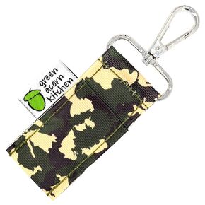 Green Camo Lip Balm Holder - Holds Lip Balm or Chap Stick - Clips to Keychain, Purse, Lanyard or Backpack - Handmade by Green Acorn Kitchen