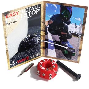 Barnacle Footstop Grip Upgrade for Longboard Skateboard, Downhill or Surfskate (Low Barrel 0.60in, Assembled Kit w/Accessories & Tool, Red/White/Gold + Silver Metal Studs)