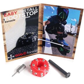 Barnacle Footstop Grip Upgrade for Longboard Skateboard, Downhill or Surfskate (Assembled Kit w/Accessories & Tool, Red + Silver Metal Studs, Low Barrel 0.60in)