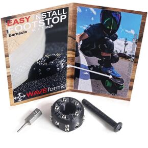 Barnacle Footstop Grip Upgrade for Longboard Skateboard, Downhill or Surfskate (Assembled Kit w/Accessories & Tool, Black + Silver Metal Studs, Low Barrel 0.60in)