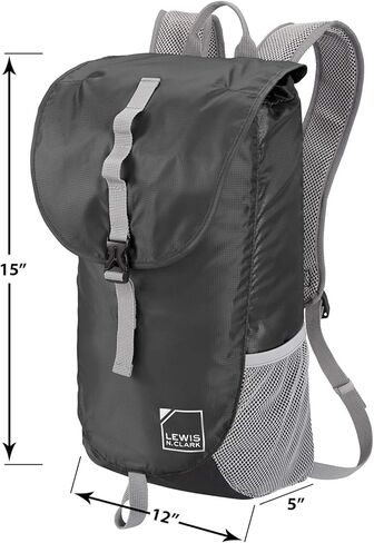 حقيبة ظهر لويس إن كلارك خفيفة الوزن وقابلة للتعبئة مع جيب RFID، أسود، 18 بوصة in Kuwait