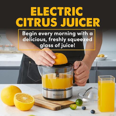 Elite Gourmet ETS623 BPA-Free Electric Citrus Juicer, Compact, Large Volume, Pulp Control, Oranges, Lemons, Limes, Grapefruits with Easy Pour Spout, 24oz, Black/Stainless Steel in Saudi Arabia