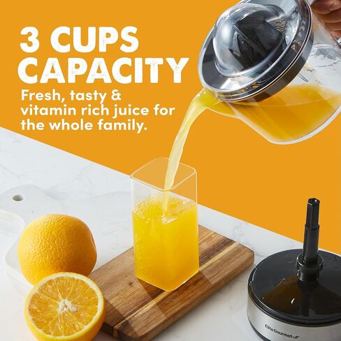 Elite Gourmet ETS623 BPA-Free Electric Citrus Juicer, Compact, Large Volume, Pulp Control, Oranges, Lemons, Limes, Grapefruits with Easy Pour Spout, 24oz, Black/Stainless Steel in Saudi Arabia