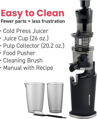 Elite Gourmet ETS623 BPA-Free Electric Citrus Juicer, Compact, Large Volume, Pulp Control, Oranges, Lemons, Limes, Grapefruits with Easy Pour Spout, 24oz, Black/Stainless Steel in Kuwait