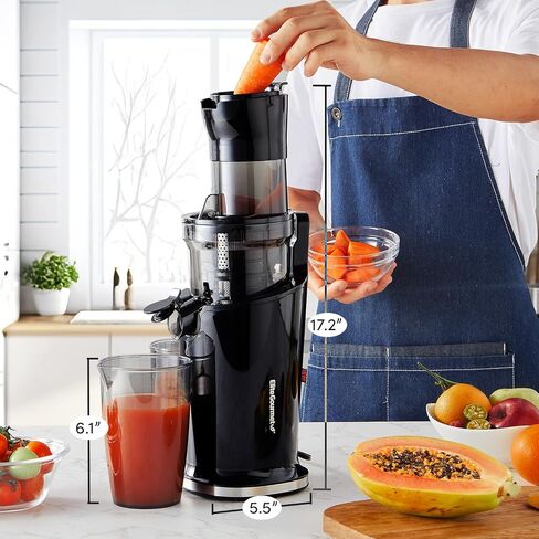 Elite Gourmet ETS623 BPA-Free Electric Citrus Juicer, Compact, Large Volume, Pulp Control, Oranges, Lemons, Limes, Grapefruits with Easy Pour Spout, 24oz, Black/Stainless Steel in Kuwait