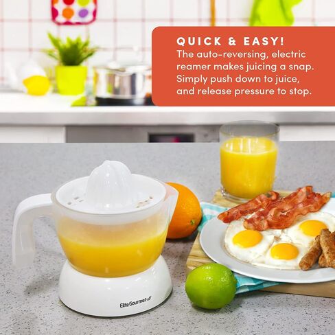 عصارة حمضيات كهربائية خالية من مادة BPA من Elite Gourmet ETS623، صغيرة الحجم، كبيرة الحجم، تحكم في اللب، برتقال، ليمون، ليمون، جريب فروت مع فوهة صب سهلة، 24oz، أسود/فولاذ مقاوم للصدأ in Kuwait