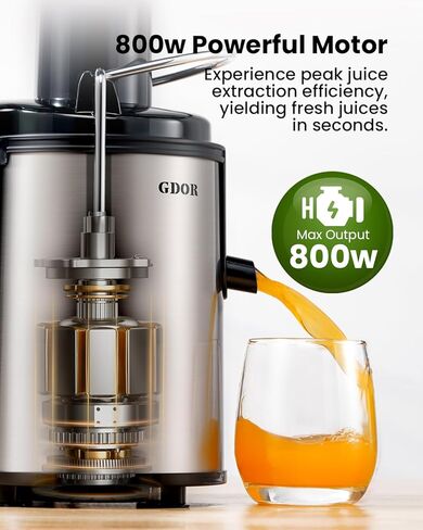 آلات عصارة GDOR بقدرة 800 وات، عصارة كبيرة جدًا مقاس 3 بوصات للفواكه والخضروات الكاملة، صانع عصير بالطرد المركزي مع إنتاج عصير عالي، سهل التنظيف بفرشاة، سرعتان، خالي من مادة BPA، فضي in Kuwait