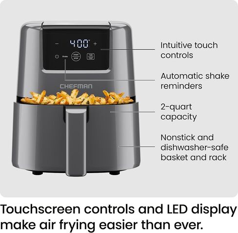 CHEFMAN 2 Qt Mini Air Fryer – Digital Space-Saving Compact Air Fryer with Nonstick and Dishwasher Safe Basket, Quick & Easy Meals in Minutes, Features Digital Timer and Shake Reminder – Grey in Saudi Arabia