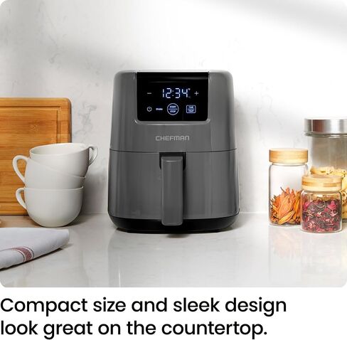 CHEFMAN 2 Qt Mini Air Fryer – Digital Space-Saving Compact Air Fryer with Nonstick and Dishwasher Safe Basket, Quick & Easy Meals in Minutes, Features Digital Timer and Shake Reminder – Grey in Saudi Arabia