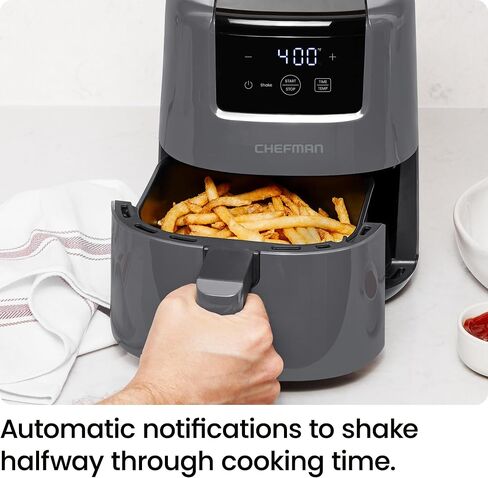 CHEFMAN 2 Qt Mini Air Fryer – Digital Space-Saving Compact Air Fryer with Nonstick and Dishwasher Safe Basket, Quick & Easy Meals in Minutes, Features Digital Timer and Shake Reminder – Grey in Saudi Arabia