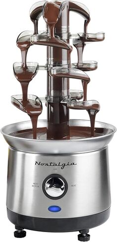 Nostalgia 4 Tier Electric Chocolate Fondue Fountain Machine for Parties - Melts Cheese, Queso, Candy, and Liqueur - Dip Strawberries, Apple Wedges, Vegetables, and More - 32-Ounce - Stainless Steel in Saudi Arabia
