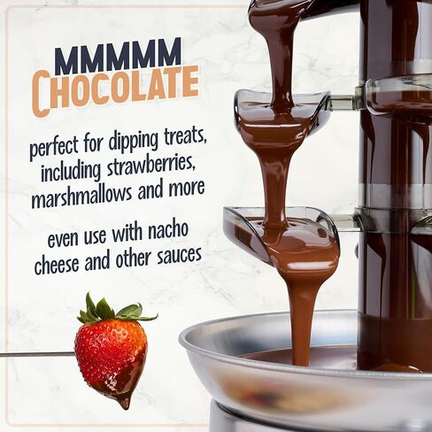 Nostalgia 4 Tier Electric Chocolate Fondue Fountain Machine for Parties - Melts Cheese, Queso, Candy, and Liqueur - Dip Strawberries, Apple Wedges, Vegetables, and More - 32-Ounce - Stainless Steel in Saudi Arabia