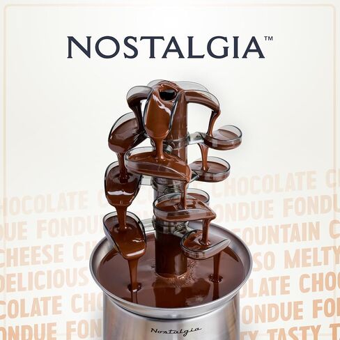 Nostalgia 4 Tier Electric Chocolate Fondue Fountain Machine for Parties - Melts Cheese, Queso, Candy, and Liqueur - Dip Strawberries, Apple Wedges, Vegetables, and More - 32-Ounce - Stainless Steel in Saudi Arabia