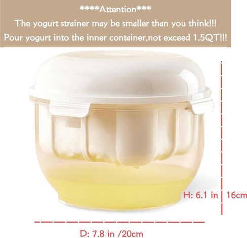 Generic Greek Yogurt Strainer(1.7L) with Lid.1.7Qt Yogurt Whey Separator,to Makes big batches(900g) of Thick Creamy Greek or Coconut Yogurt, Clear and White in Saudi Arabia