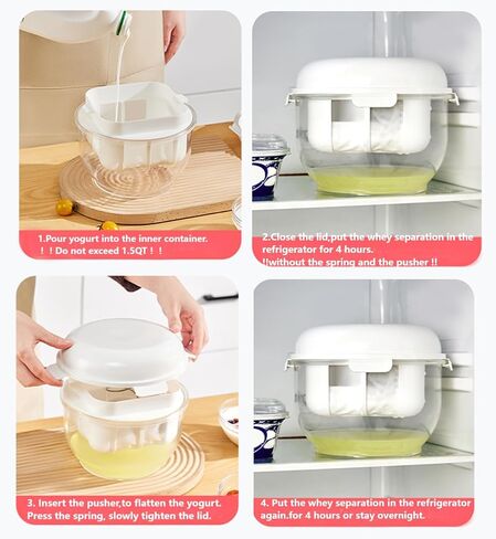 Generic Greek Yogurt Strainer(1.7L) with Lid.1.7Qt Yogurt Whey Separator,to Makes big batches(900g) of Thick Creamy Greek or Coconut Yogurt, Clear and White in Saudi Arabia