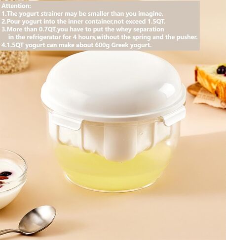 Generic Greek Yogurt Strainer(1.7L) with Lid.1.7Qt Yogurt Whey Separator,to Makes big batches(900g) of Thick Creamy Greek or Coconut Yogurt, Clear and White in Saudi Arabia