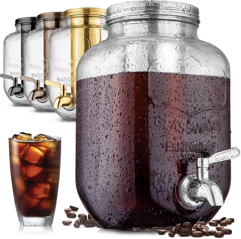 Zulay 1 Gallon/128oz Cold Brew Maker – Thick Glass Cold Brew Pitcher with Stainless Steel Filter, Lid & Spout – Large Cold Brew Coffee Maker - Iced Coffee & Sun Tea Pitcher for Fridge – Silver in Kuwait