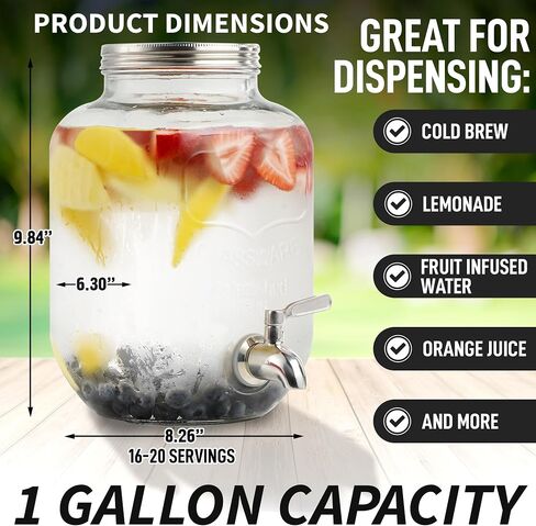 Zulay 1 Gallon/128oz Cold Brew Maker – Thick Glass Cold Brew Pitcher with Stainless Steel Filter, Lid & Spout – Large Cold Brew Coffee Maker - Iced Coffee & Sun Tea Pitcher for Fridge – Silver in Kuwait