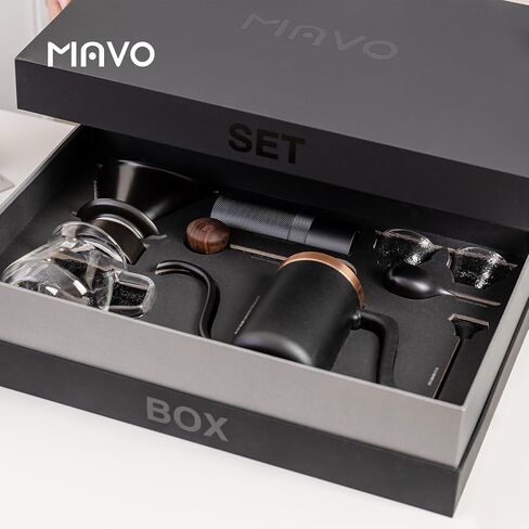 MAVO Pour Over Coffee Maker Set Includes Manual Coffee Grinder,Pour Over Kettle,Ceramic Dripper, Coffee Server Pot,2 tasting cup,Filter Paper,ALL in 1 Black Gift Box for Home Outdoors Office Camping in Saudi Arabia