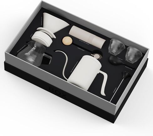 MAVO Pour Over Coffee Maker Set Includes Manual Coffee Grinder,Pour Over Kettle,Ceramic Dripper, Coffee Server Pot,2 tasting cup,Filter Paper,ALL in 1 Black Gift Box for Home Outdoors Office Camping in Saudi Arabia