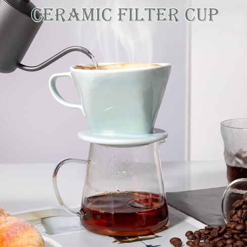 Pour Over Coffee Dripper, Ceramic Pour Over Coffee Maker with 3 Holes Flat Bottom, Easy Manual Brew Maker, Porcelain Slow Filter Cone for Travel, Camping, Office, Home, GR in Saudi Arabia