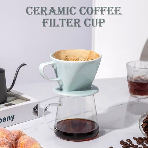 Pour Over Coffee Dripper, Ceramic Pour Over Coffee Maker with 3 Holes Flat Bottom, Easy Manual Brew Maker, Porcelain Slow Filter Cone for Travel, Camping, Office, Home, GR in Saudi Arabia