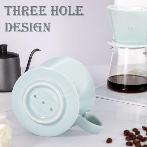 Pour Over Coffee Dripper, Ceramic Pour Over Coffee Maker with 3 Holes Flat Bottom, Easy Manual Brew Maker, Porcelain Slow Filter Cone for Travel, Camping, Office, Home, GR in Saudi Arabia