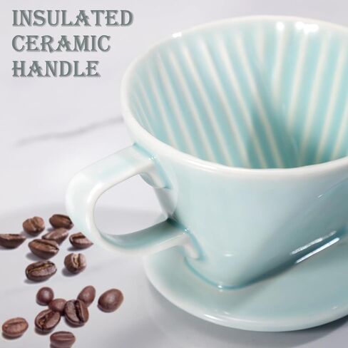 Pour Over Coffee Dripper, Ceramic Pour Over Coffee Maker with 3 Holes Flat Bottom, Easy Manual Brew Maker, Porcelain Slow Filter Cone for Travel, Camping, Office, Home, GR in Saudi Arabia
