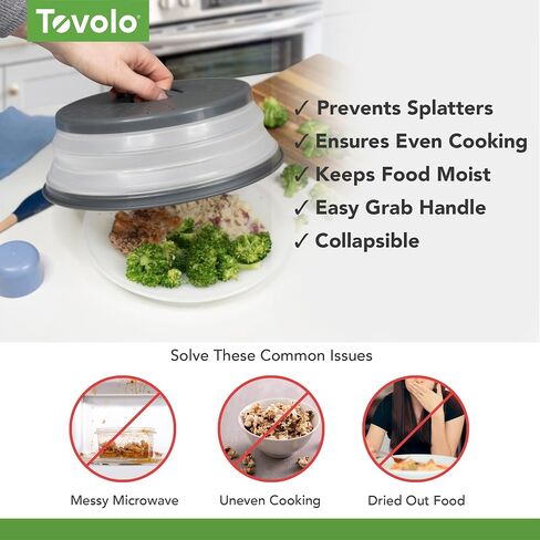 Tovolo Microwave Splatter Cover for Food, Medium (Charcoal) - Collapsible & Vented Silicone Splatter Guard Lid - Microwave Plate & Dish Cover with Handle - BPA-Free Kitchen Gadget for Meal Prep in Saudi Arabia