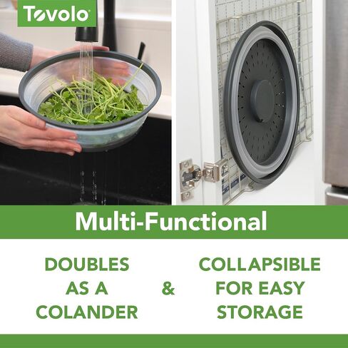 Tovolo Microwave Splatter Cover for Food, Medium (Charcoal) - Collapsible & Vented Silicone Splatter Guard Lid - Microwave Plate & Dish Cover with Handle - BPA-Free Kitchen Gadget for Meal Prep in Saudi Arabia