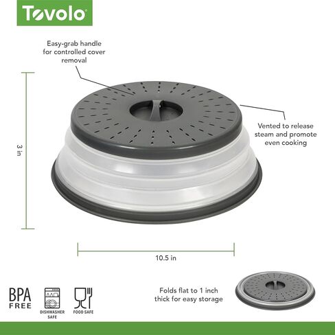 Tovolo Microwave Splatter Cover for Food, Medium (Charcoal) - Collapsible & Vented Silicone Splatter Guard Lid - Microwave Plate & Dish Cover with Handle - BPA-Free Kitchen Gadget for Meal Prep in Saudi Arabia