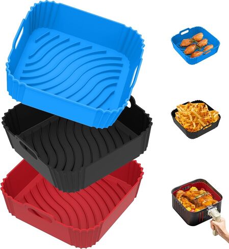 2 Pack Air Fryer Silicone Liners, Square Airfryer Liners, Silicone Air Fryer Liners Reusable for 4-6 QT, Air Fryer Accessories Replacement for Parchment, Airfryer Liners Silicone Gray&Black in Saudi Arabia