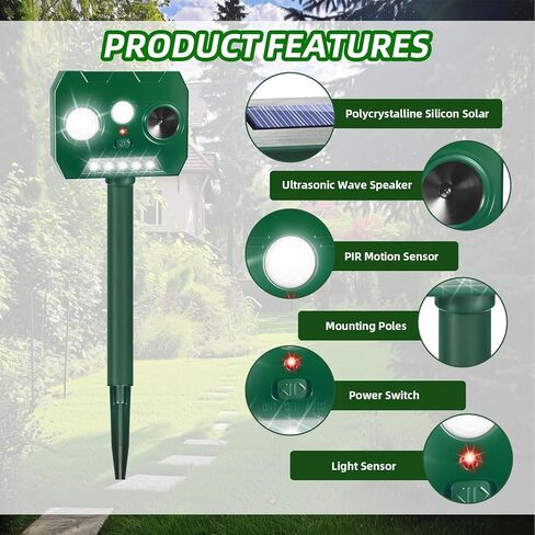 عبوتان من رادع القطط بالموجات فوق الصوتية مع مستشعر للحركة وأضواء وامضة، رادع للقطط في الهواء الطلق للفناء، رادع للقطط يعمل بالطاقة الشمسية لحديقة الفناء in Kuwait