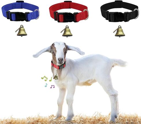 3 Pack Goat Collar with Bell, Sheep Collars with Bell, Grazing Copper Bells and Adjustable Nylon Collar Set for Small Farm Animal Sheep Cow Pet Goat Accessories in Saudi Arabia