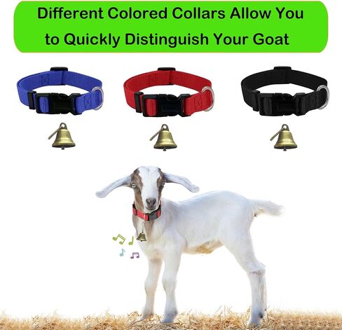 3 Pack Goat Collar with Bell, Sheep Collars with Bell, Grazing Copper Bells and Adjustable Nylon Collar Set for Small Farm Animal Sheep Cow Pet Goat Accessories in Saudi Arabia