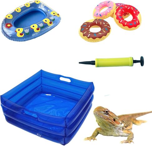 7 Pcs Foldable Bearded Dragons Pool Bath Collar Ring & Boat Set Swimming Bath Water Washer for Small Animal Hedgehog Hamster with Pump in Saudi Arabia