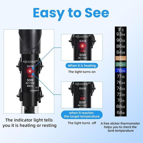 AQUANEAT Aquarium Heater, 50W Fish Tank Heater, Adjustable Submersible Water Thermostat with Thermometer in Saudi Arabia