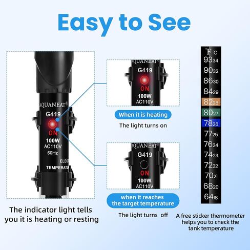 AQUANEAT Aquarium Heater, 50W Fish Tank Heater, Adjustable Submersible Water Thermostat with Thermometer in Saudi Arabia