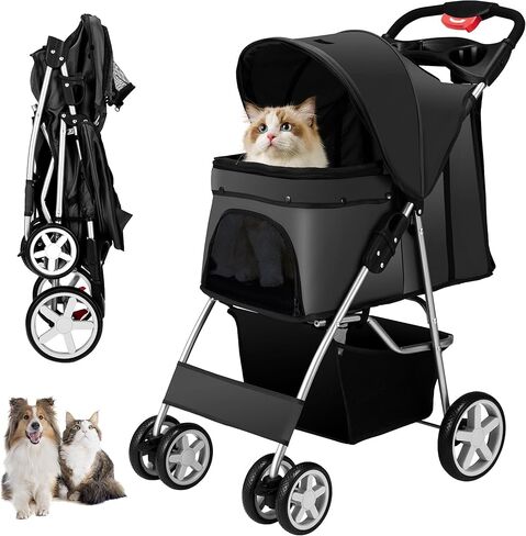 عربة أطفال بأربع عجلات للكلاب الصغيرة والمتوسطة والقطط بوزن 33 رطلاً، عربة ركض قابلة للطي قابلة للتنفس مع سلة تخزين، عربة جرو للسفر لجميع المواسم، وسادة تحريك وقفل واقي، أرجواني in Kuwait