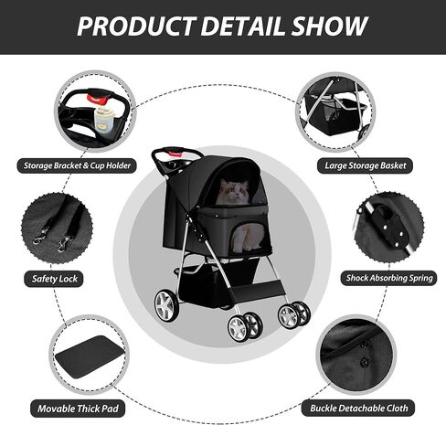 عربة أطفال بأربع عجلات للكلاب الصغيرة والمتوسطة والقطط بوزن 33 رطلاً، عربة ركض قابلة للطي قابلة للتنفس مع سلة تخزين، عربة جرو للسفر لجميع المواسم، وسادة تحريك وقفل واقي، أرجواني in Kuwait