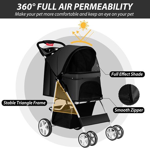 عربة أطفال بأربع عجلات للكلاب الصغيرة والمتوسطة والقطط بوزن 33 رطلاً، عربة ركض قابلة للطي قابلة للتنفس مع سلة تخزين، عربة جرو للسفر لجميع المواسم، وسادة تحريك وقفل واقي، أرجواني in Kuwait