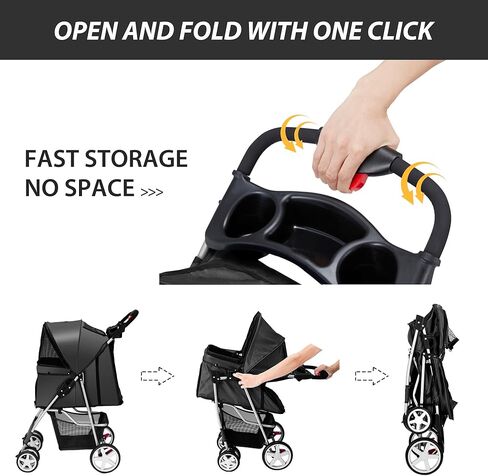 عربة أطفال بأربع عجلات للكلاب الصغيرة والمتوسطة والقطط بوزن 33 رطلاً، عربة ركض قابلة للطي قابلة للتنفس مع سلة تخزين، عربة جرو للسفر لجميع المواسم، وسادة تحريك وقفل واقي، أرجواني in Kuwait