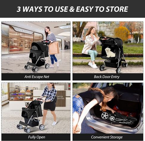 عربة أطفال بأربع عجلات للكلاب الصغيرة والمتوسطة والقطط بوزن 33 رطلاً، عربة ركض قابلة للطي قابلة للتنفس مع سلة تخزين، عربة جرو للسفر لجميع المواسم، وسادة تحريك وقفل واقي، أرجواني in Kuwait