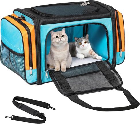 Extra Large Cat Carrier for 2 Cats, Pet Carrier, Dog Carrier for Small Dogs, Cat Carrier Soft, Collapsible Large Pet Carrier for Traveling Indoor and Outdoor Uses - Blue 24"x16"x16" in Saudi Arabia
