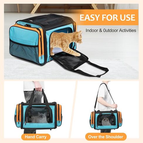 Extra Large Cat Carrier for 2 Cats, Pet Carrier, Dog Carrier for Small Dogs, Cat Carrier Soft, Collapsible Large Pet Carrier for Traveling Indoor and Outdoor Uses - Blue 24"x16"x16" in Saudi Arabia