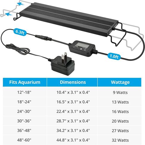 NICREW C10 Plants LED Aquarium Light، 18-24 بوصة، 13 واط، ضوء خزان الأسماك كامل الطيف مع مؤقت، دورة ليلا ونهارا، سطوع قابل للتعديل in Kuwait
