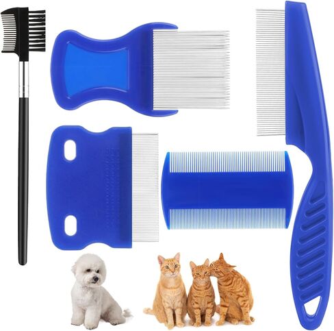 6 Pack Tick Flea Comb, Stainless Steel Dog Cat Grooming Combs with Rounded Teeth, Flea Brush for Cats Lice combs, Thick Hair Pet Tear Stain Comb, Fine Tooth Comb Dematting Tool for Dog Cat in Kuwait