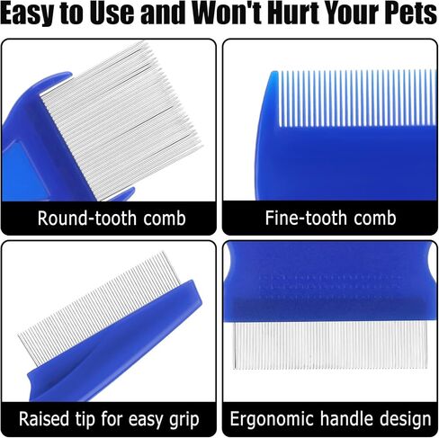 6 Pack Tick Flea Comb, Stainless Steel Dog Cat Grooming Combs with Rounded Teeth, Flea Brush for Cats Lice combs, Thick Hair Pet Tear Stain Comb, Fine Tooth Comb Dematting Tool for Dog Cat in Kuwait