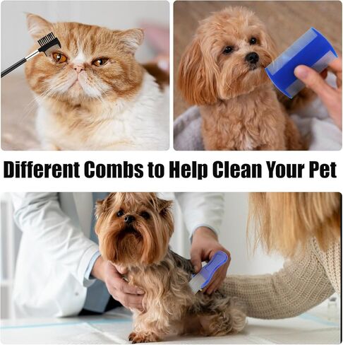 6 Pack Tick Flea Comb, Stainless Steel Dog Cat Grooming Combs with Rounded Teeth, Flea Brush for Cats Lice combs, Thick Hair Pet Tear Stain Comb, Fine Tooth Comb Dematting Tool for Dog Cat in Kuwait