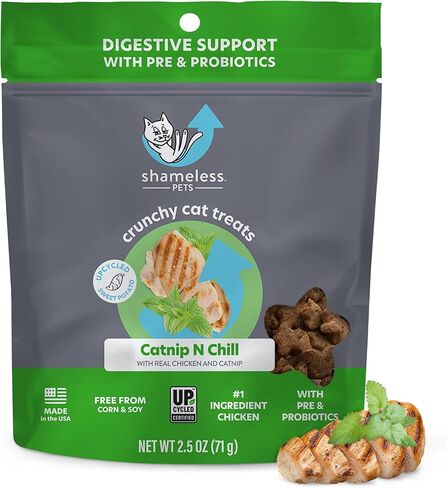 Shameless Pets Crunchy Cat Treats - Catnip Treats for Cats with Digestive Support, Kitten Treats with Real Chicken, Natural & Healthy Flavored Feline Snacks - Catnip N Chill, 1-Pk (12 Oz) in Kuwait